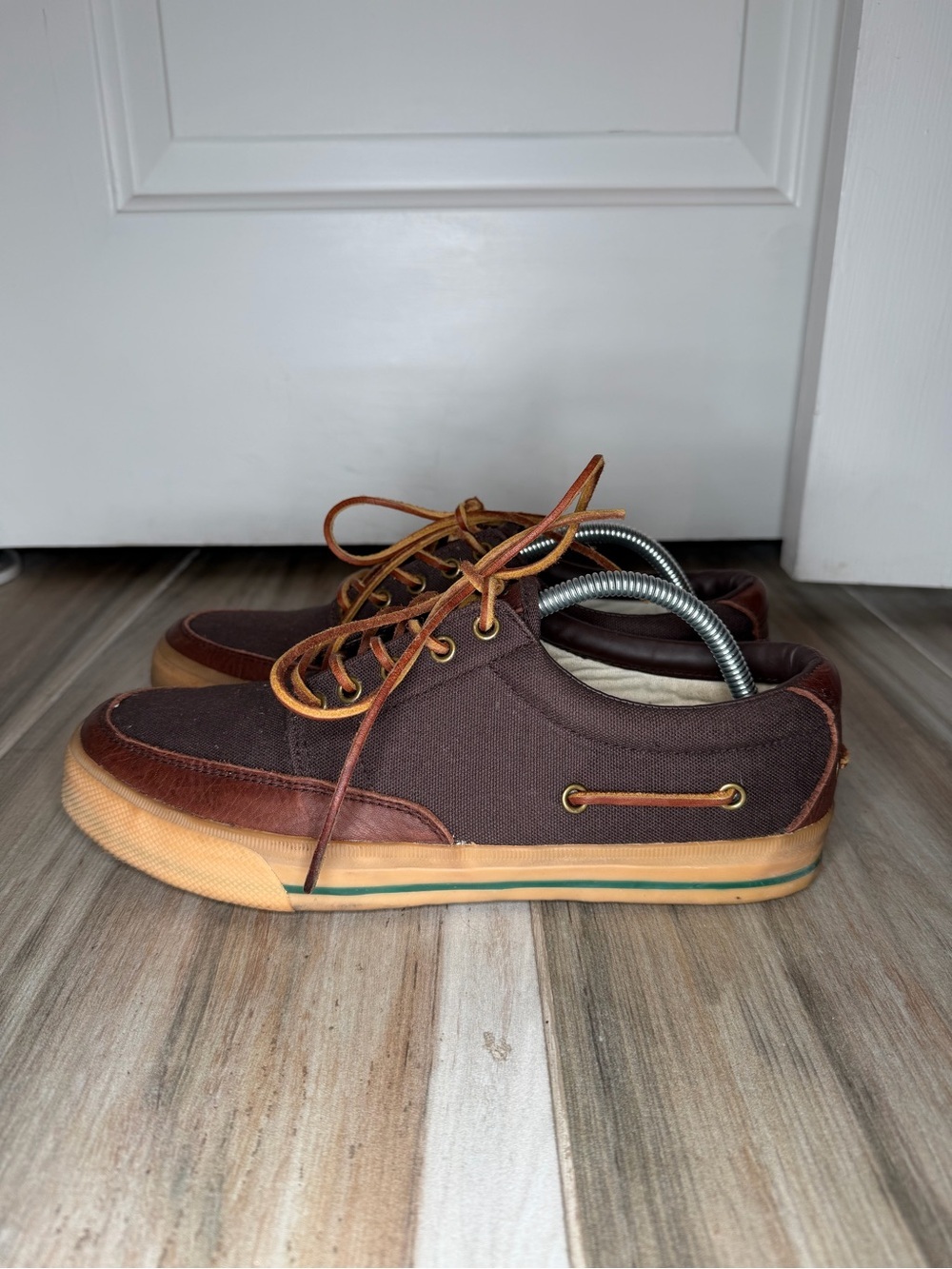 Polo by Ralph Lauren Vance Side Lace Sneaker Shoes Leather Canvas Brown Mens 10D